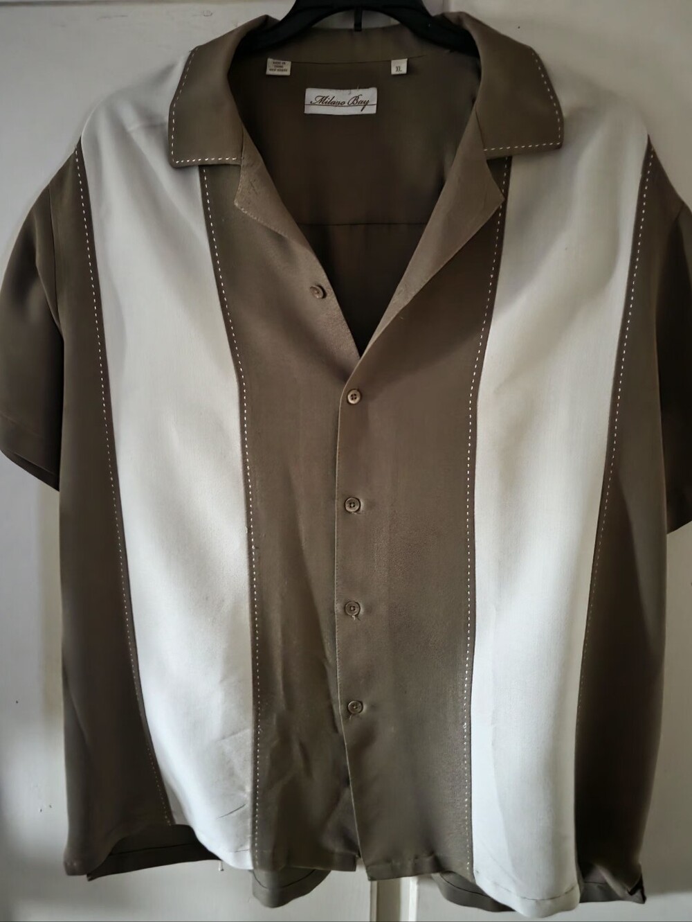 Men’s Brown & White Short-Sleeve Button Shirt by "Milano Bay"...